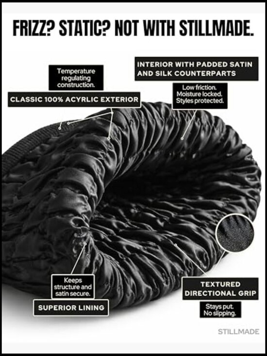 Padded Silk-Satin-Lined Beanie - Reduces Hat Head, Frizz, Static, Hair Friendly main image 4